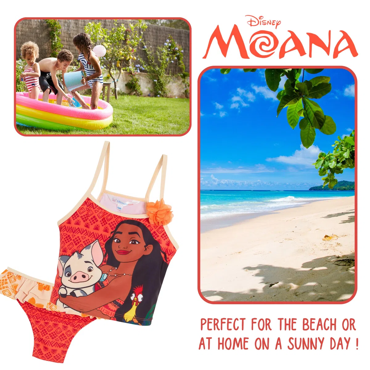 Disney Traje de baño Moana tankini de dos piezas para niñas, traje de baño de lujo para piscina y playa