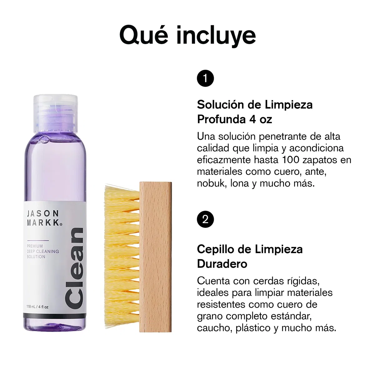 Jason Markk Essential Kit de Limpieza Zapatillas, Con Cepillo y Solución (118ml), Para zapatillas deportivas y zapatos de piel plena flor, goma y otros materiales