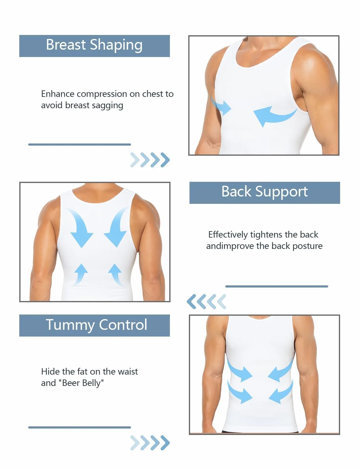 Casey Kevin Chalecode Compresión Hombre Faja Reductora Camiseta (Pack de 2) Men's Body Shaper Adelgazante Camisa Moldeadora Chaleco