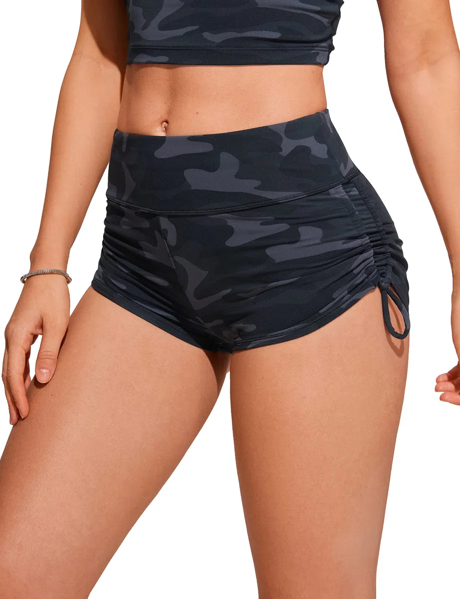 CRZ YOGA Shorts de Baño de Cintura Alta para Mujer con Pliegues Laterales Ajustables