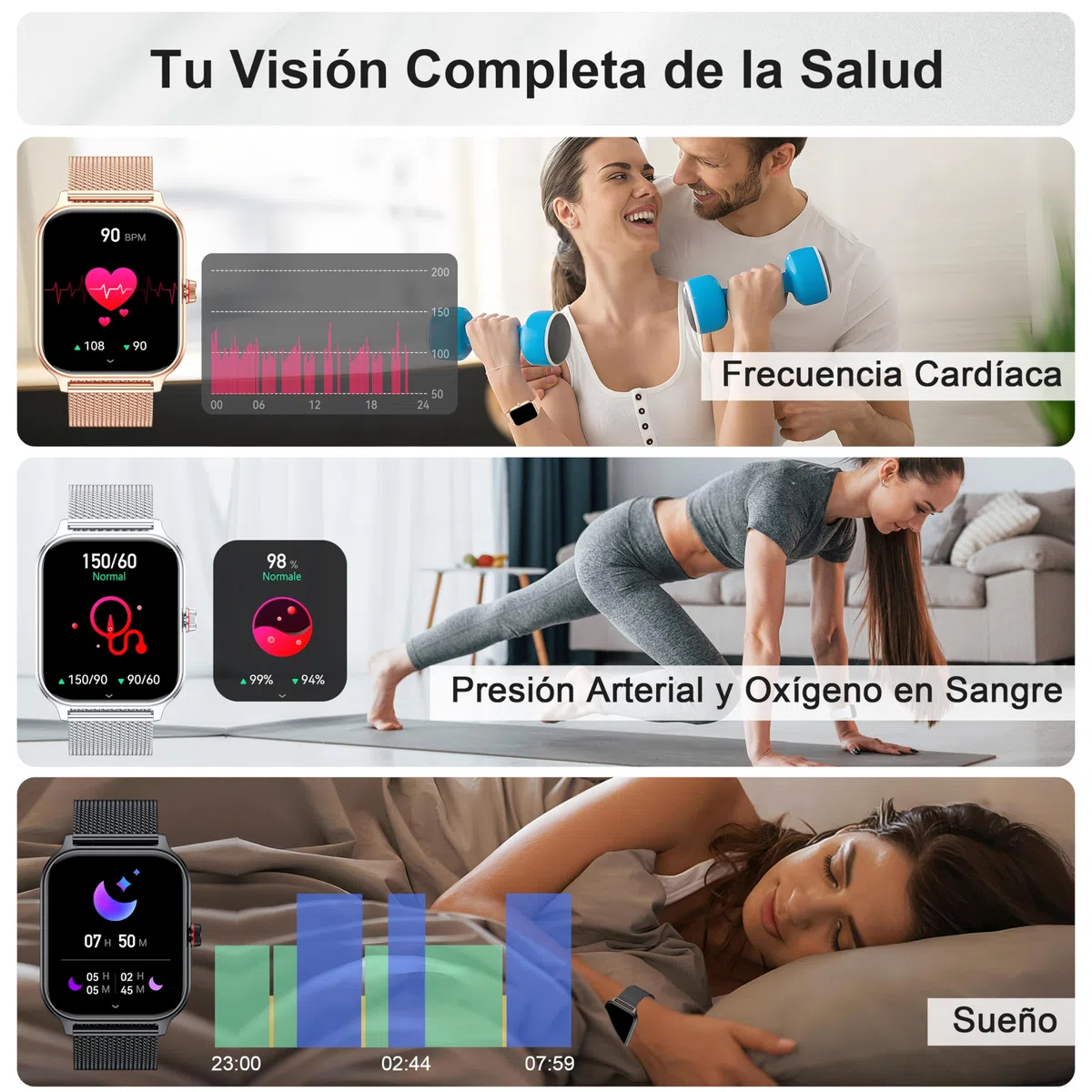 LODIMEKE Reloj Inteligente Mujer Hombre con Llamadas AI Voz y Whatsapp, 1.96" Smartwatch Monitor de Presión Arterial/SpO2/ Sueño/Podómetro/ 100+ Deportes, Pulsera Regalo iOS Android