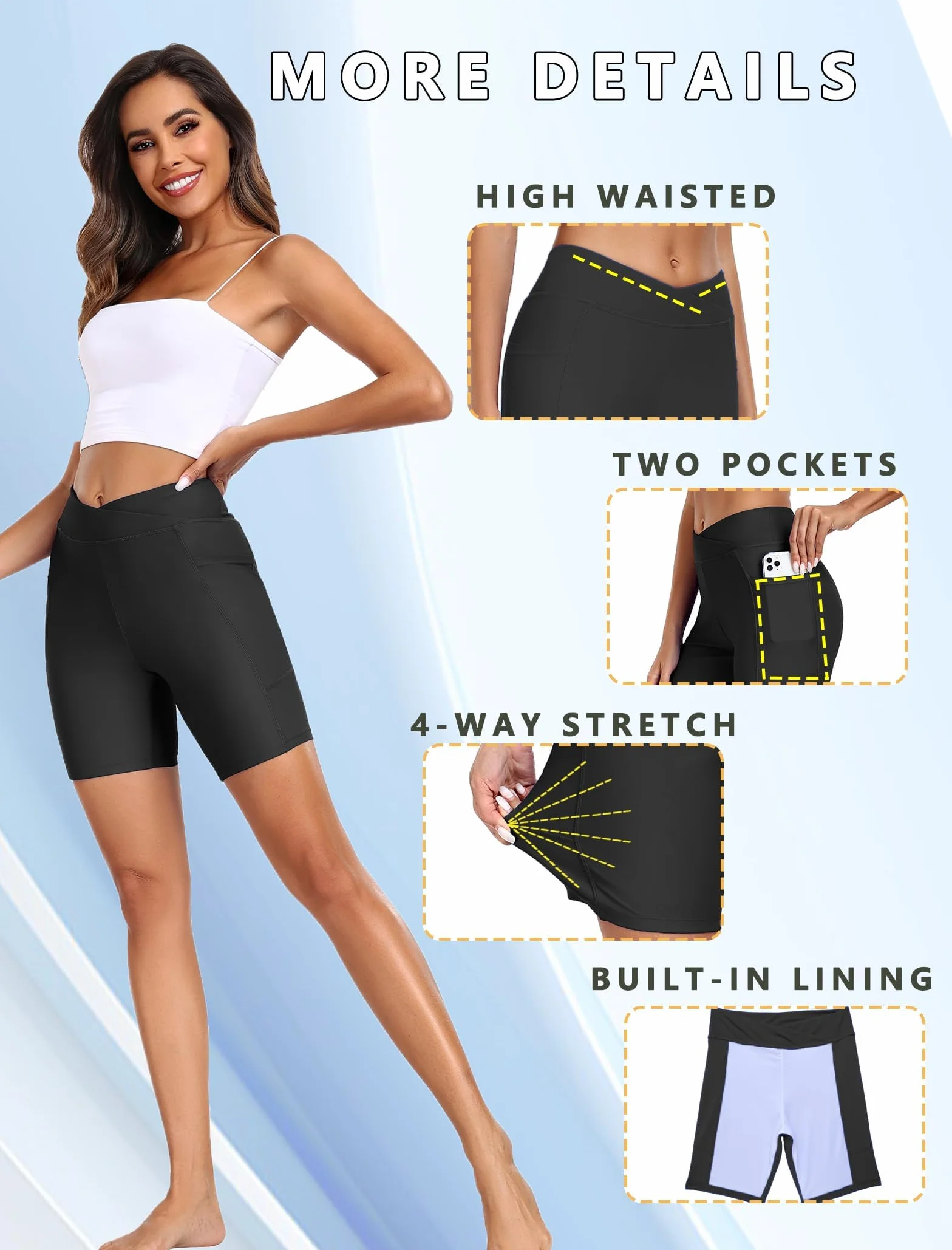 Ekouaer Shorts Bañadores Mujer Pantalones Cortos de Natación Bañador de Cintura Alta con Bolsillos Verano Bikini Short Adecuado para Playa Surf S-2XL