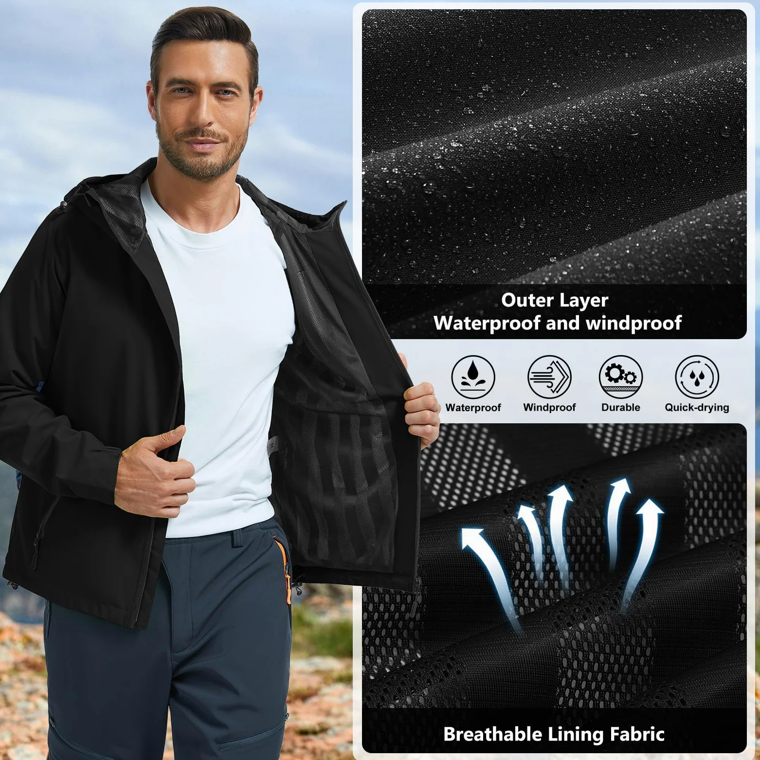 Chubasquero Chaqueta Hombre Poncho Impermeable Ligera Running Softshell Verano Senderismo