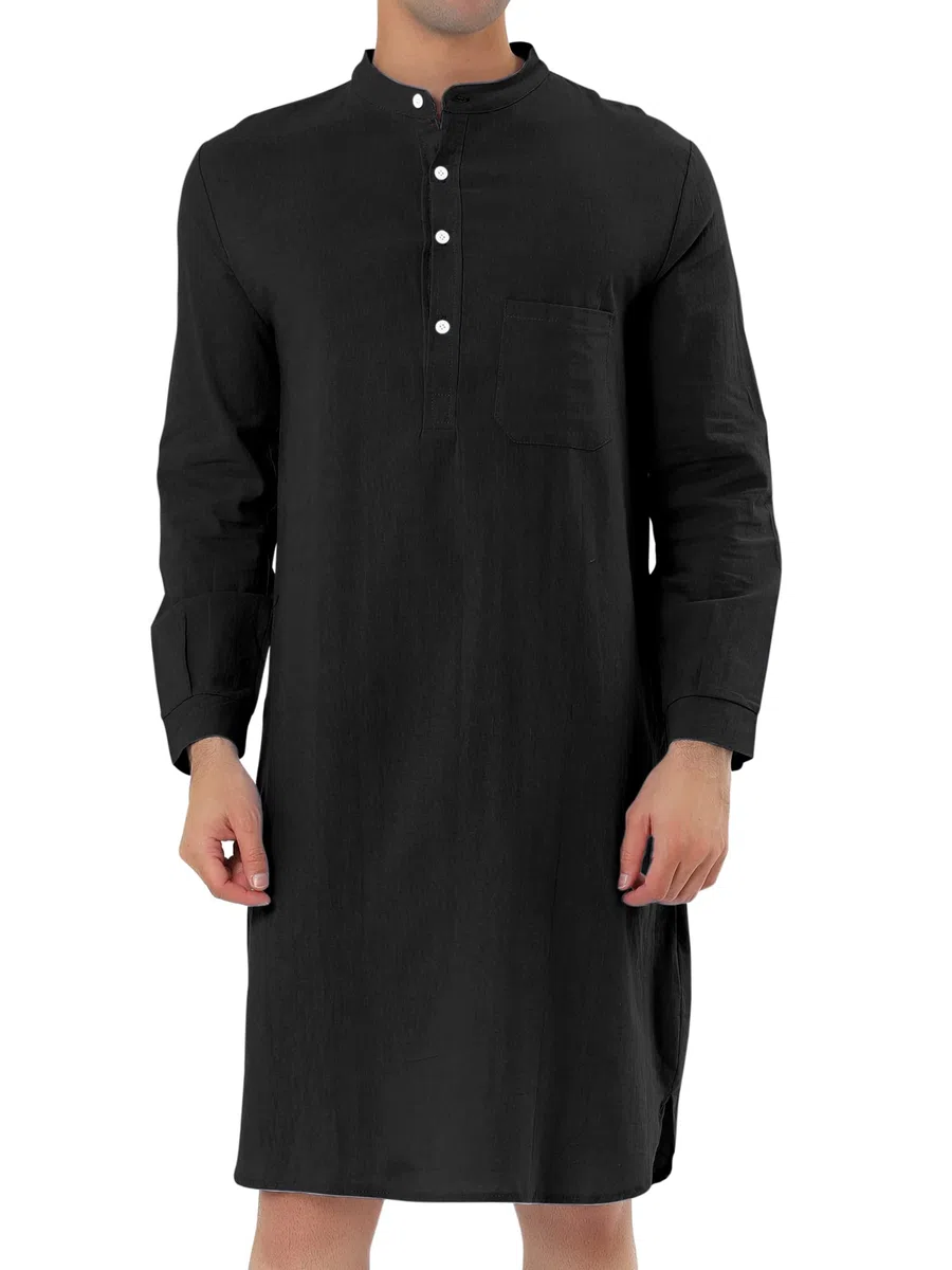 Camisón para Hombre Lars Amadeus de Algodón Cuello con Bandas Henley Pijama