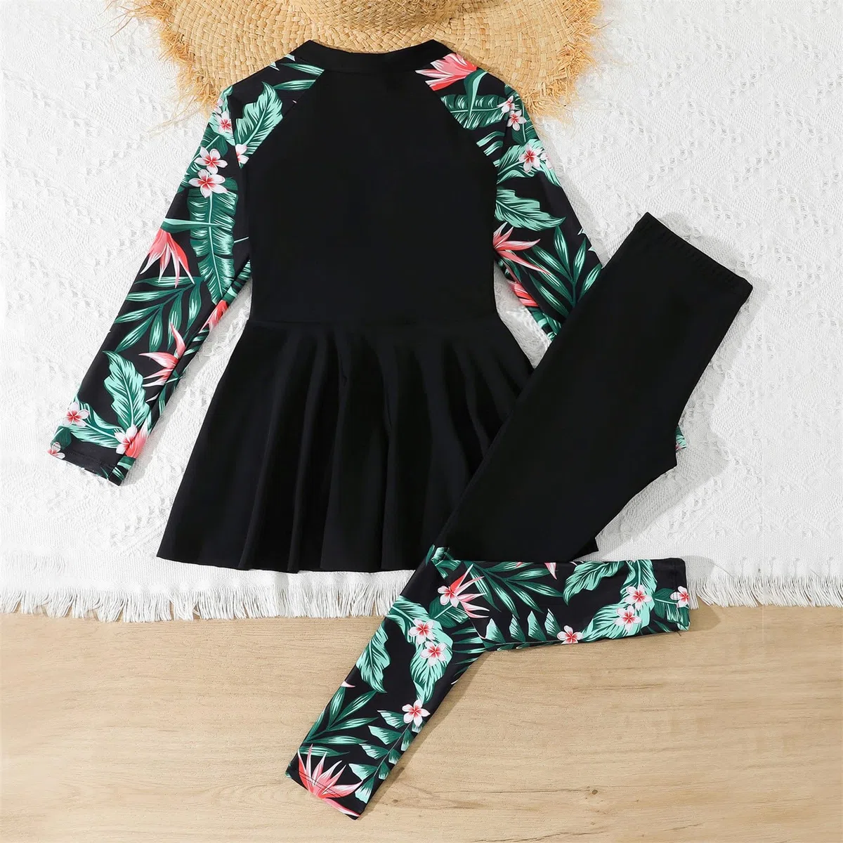 2026 Traje de baño de 2 Piezas para niña musulmán Burkini Modest Vestido de baño de Manga Larga y pantalón Conjunto Rashguard Anti UV