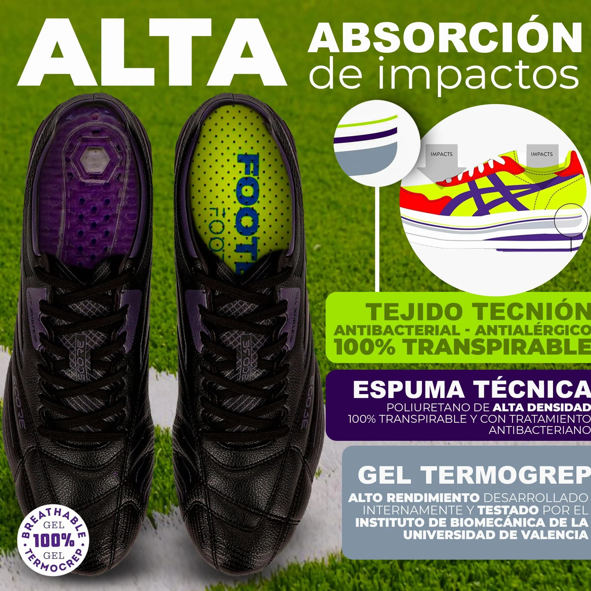 Plantillas Botas de Futbol | Plantillas Gel Deportivas Hombre/Mujer Transpirables, Cómodas | Estabilizadoras, Previenen Lesiones, Dolores en Pies, Rodillas y Lumbares | Tallas 43 a 47