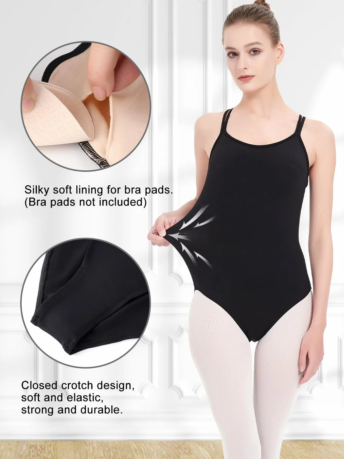 Maillot camisola para mujer, para baile, ballet, gimnasia, color negro, de alta elasticidad, leotardos de baile
