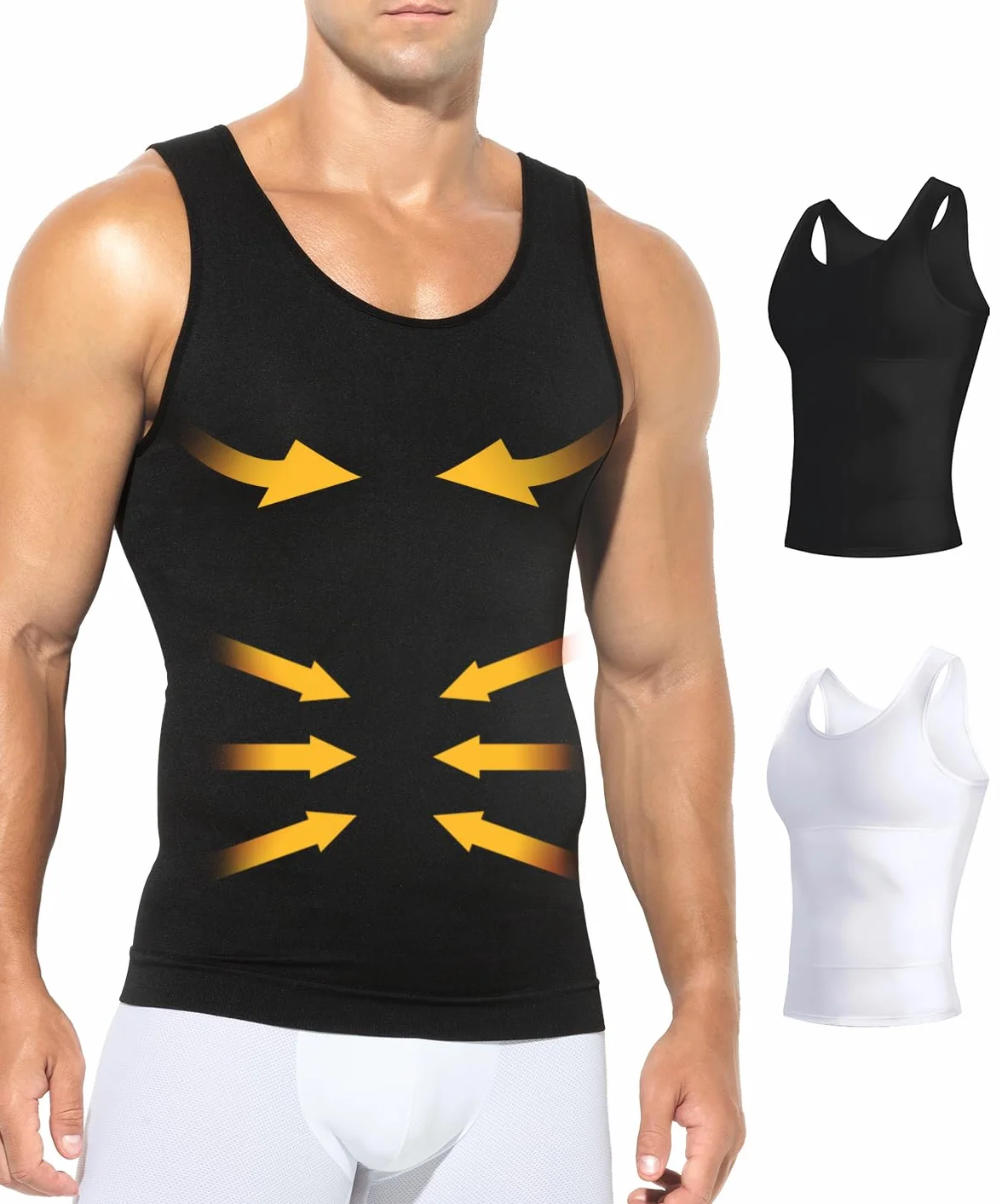 Casey Kevin Chalecode Compresión Hombre Faja Reductora Camiseta (Pack de 2) Men's Body Shaper Adelgazante Camisa Moldeadora Chaleco