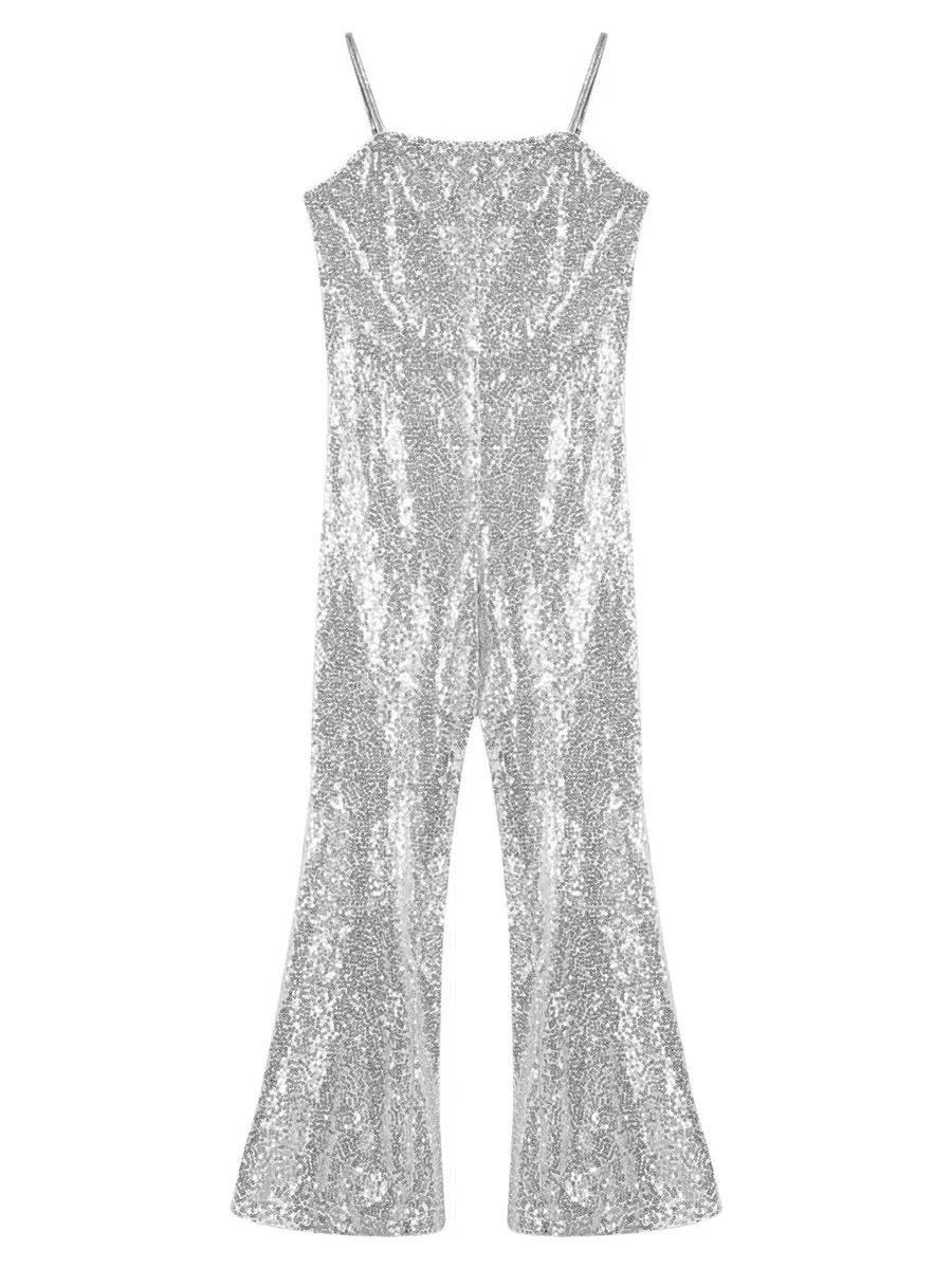 IEFIEL Mono Lentejuelas de Fiesta para Niñas sin Manga Mono Acampanado de Discoteca Hippie Disfraz de Barbi Cosplay Cumpleaños Carnaval Costume 5-16 Años