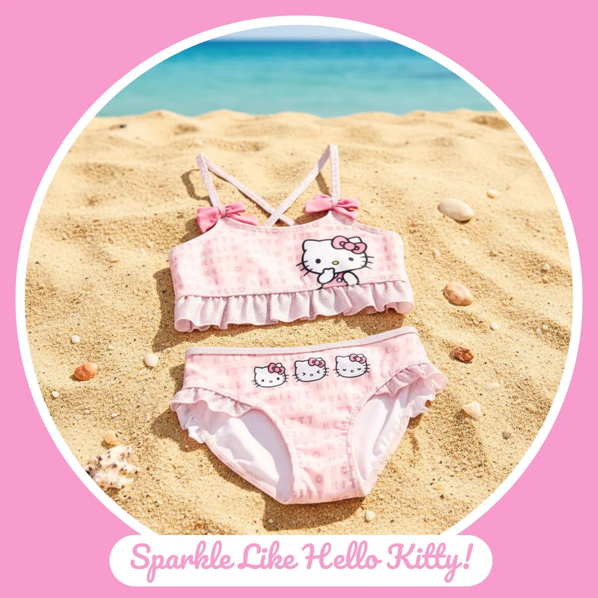 Hello Kitty Bikini para Niña, Bañador de Dos Piezas Verano Infantil, Tallas 3 a 7 Años