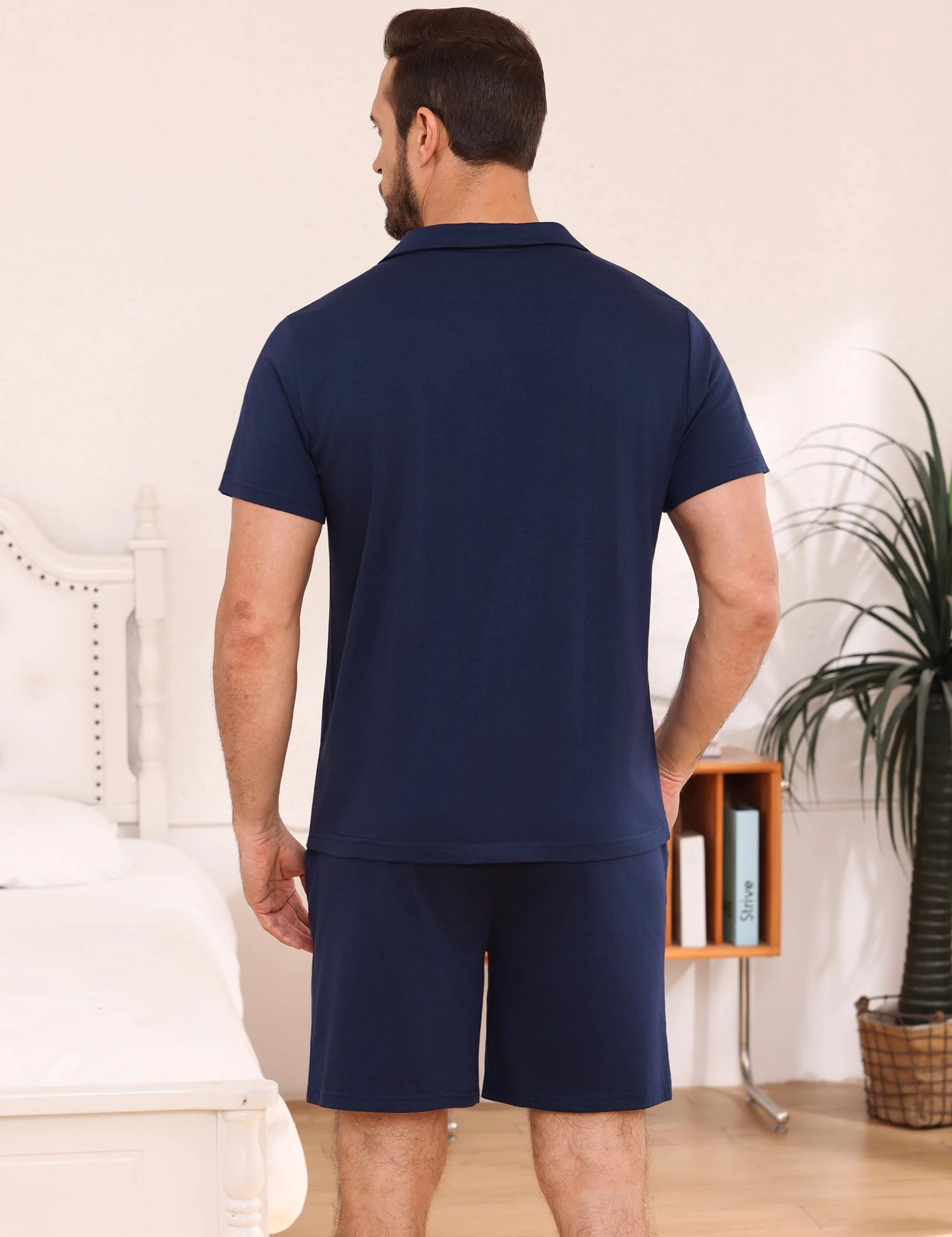 Bresdk Pijamas Hombre Verano Corto Algodon con Camisa Abotonada y Shorts Ropa de Dormir Manga Corta
