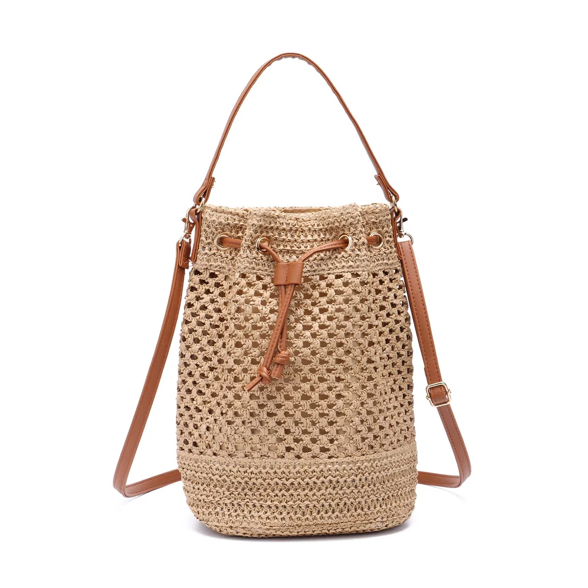 EVEOUT Bolso Cubo Bandolera de Paja tejido Mujer Bohemio Bolsos de hombro rafia de Playa vacances Verano