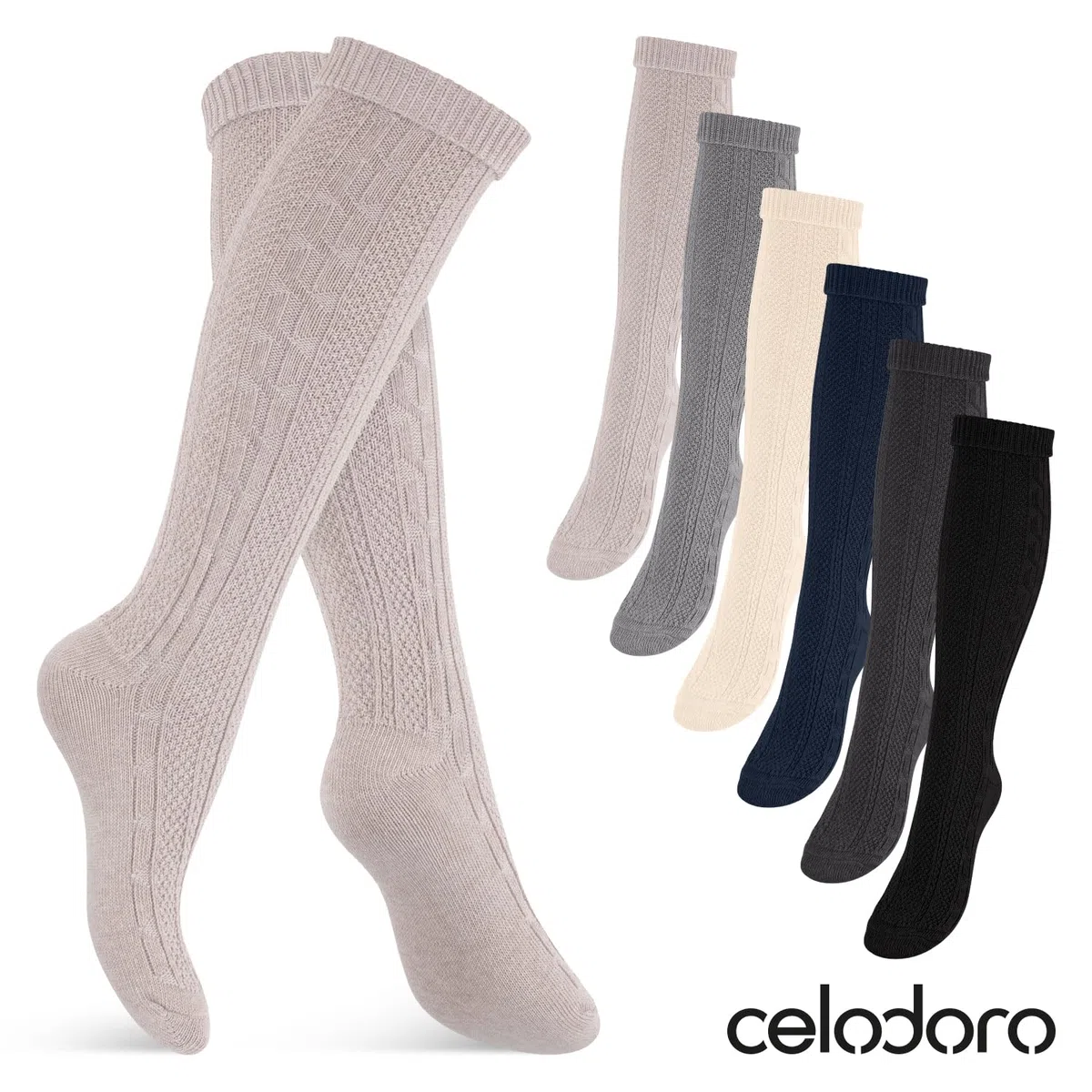 Celodoro Medias para traje tradicional para hombre y mujer (2 pares) con sobre