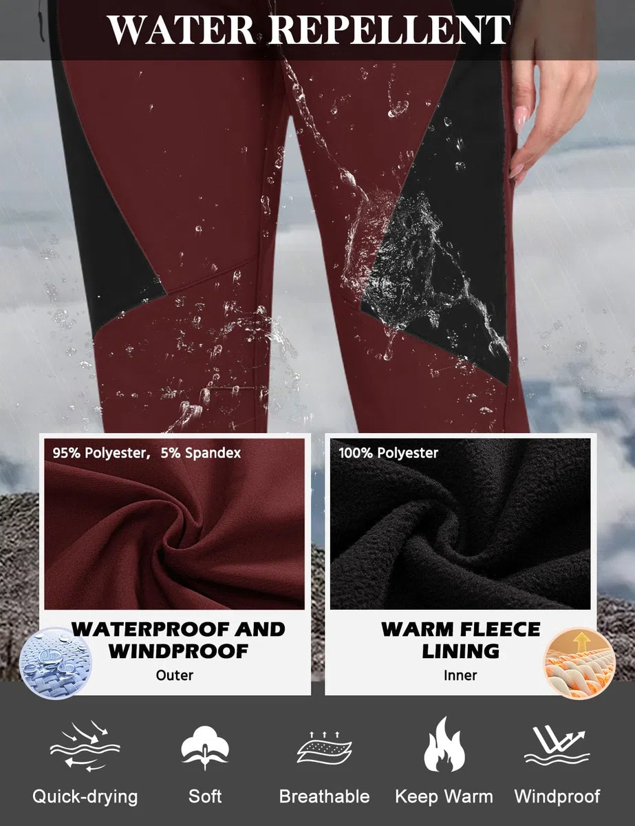 heekpek Pantalon Trekking Mujer Invierno Impermeables Pantalones Ski Pantalones Nieve Termicos Polar Forrado Aire Libre Pantalon para Senderismo Montaña Esqui