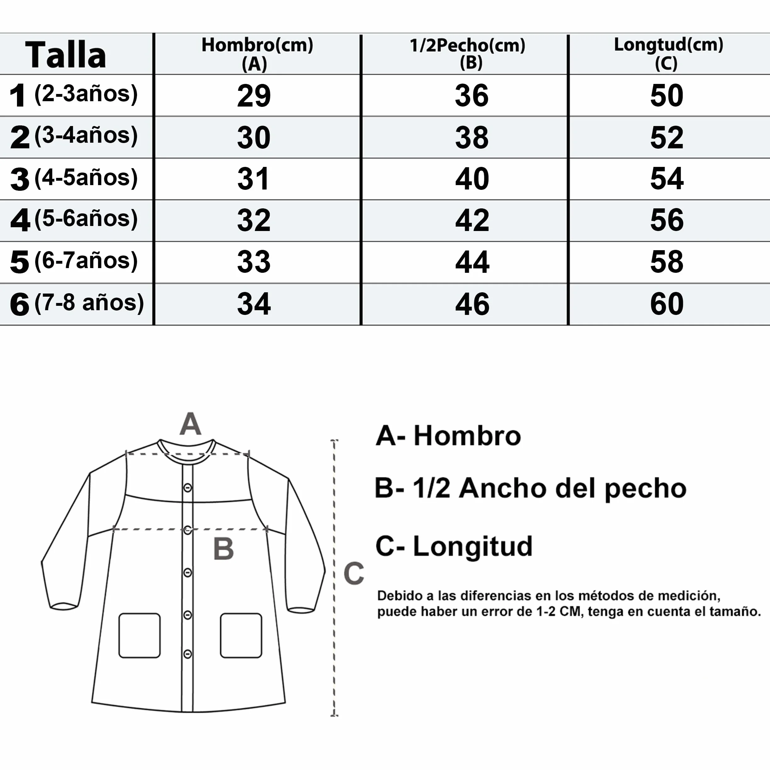 Etrexonline Babi Escolar Infantil Cómodo Con Botones Prácticos Bata para Guardería y Colegio - Ideal para Niños y Niñas con Dos Bolsillos y Puños Ajustados
