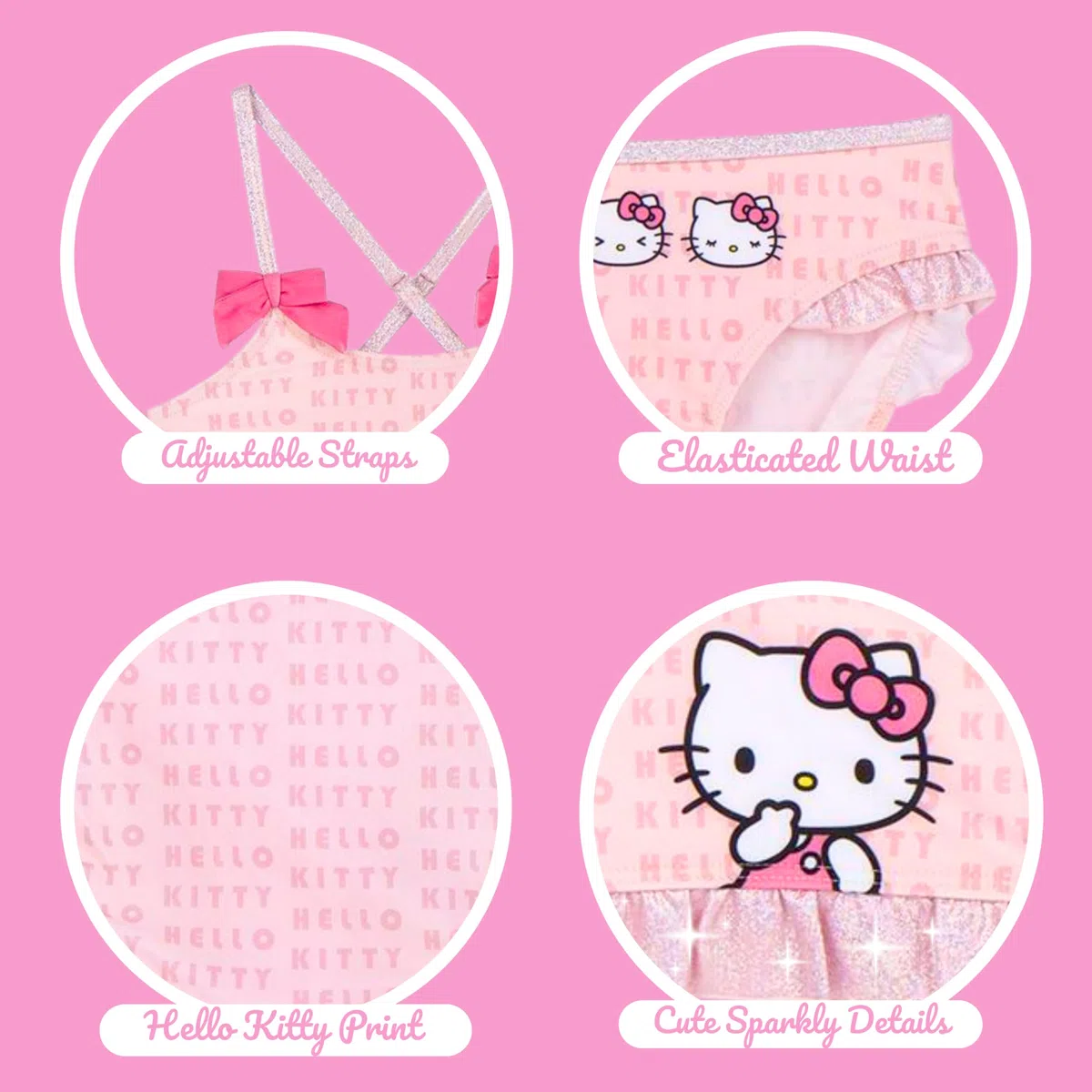 Hello Kitty Bikini para Niña, Bañador de Dos Piezas Verano Infantil, Tallas 3 a 7 Años